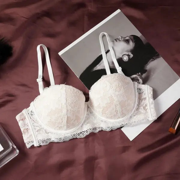 Women’s Sexy Ultra-Thin French Lace Bra – Elegant Transparent Push-Up Lingerie Hollow-Out Gathered Underwire Bralette
