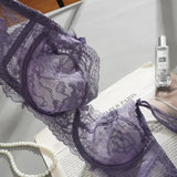 Sexy Ultra-thin Lace Bras Women’s Push Up Bra Hollow Out Transparent Gathered Underwear French Elegant Ladies Bow