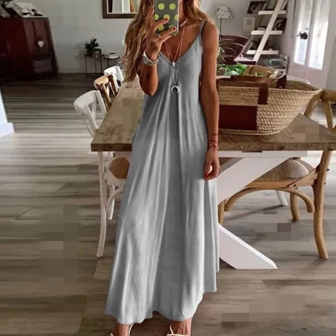 Sexy V-Neck Spaghetti Strap Maxi Dress – Elegant Summer Sundress - Himpall