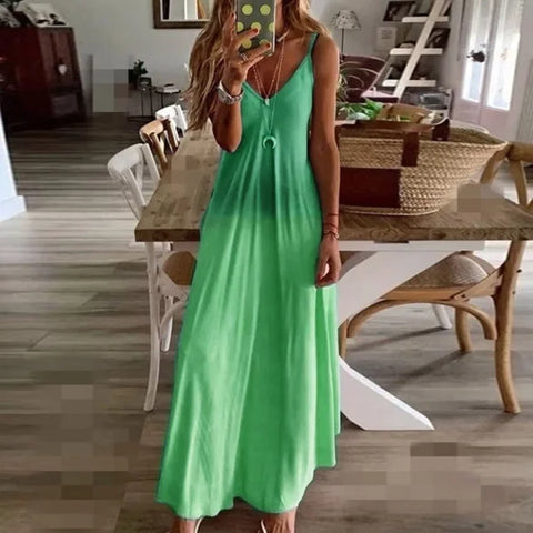 Sexy V-Neck Spaghetti Strap Maxi Dress – Elegant Summer Sundress - Himpall
