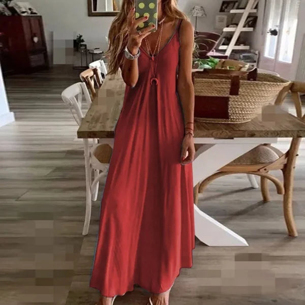 Sexy V-Neck Spaghetti Strap Maxi Dress – Elegant Summer Sundress - Himpall