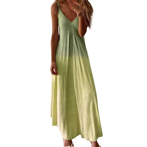 Sexy V-Neck Spaghetti Strap Maxi Dress – Elegant Summer Sundress - Himpall