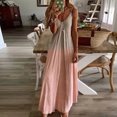 Sexy V-Neck Spaghetti Strap Maxi Dress – Elegant Summer Sundress - Himpall