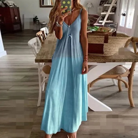 Sexy V-Neck Spaghetti Strap Maxi Dress – Elegant Summer Sundress - Himpall