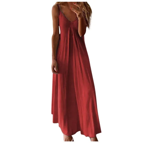Sexy V-Neck Spaghetti Strap Maxi Dress – Elegant Summer Sundress - Himpall