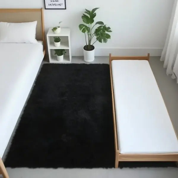 Modern Rugs Design Solid Color Living Room Plush Shaggy Area Gray Rug - Black / 150X180cm 59X71in / China Mainland