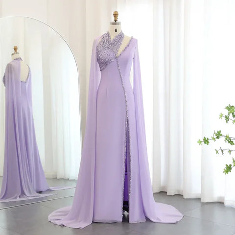 Sharon Said Turquoise Green Chiffon Dubai Evening Dress with Cape - Himpall