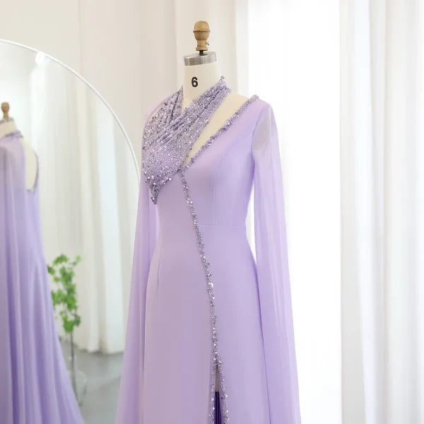 Sharon Said Turquoise Green Chiffon Dubai Evening Dress with Cape - Himpall