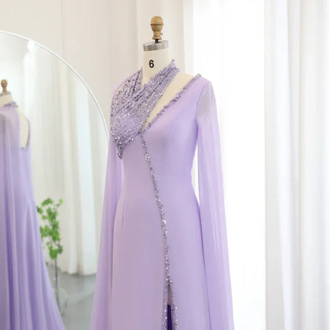Sharon Said Turquoise Green Chiffon Dubai Evening Dress with Cape - Himpall