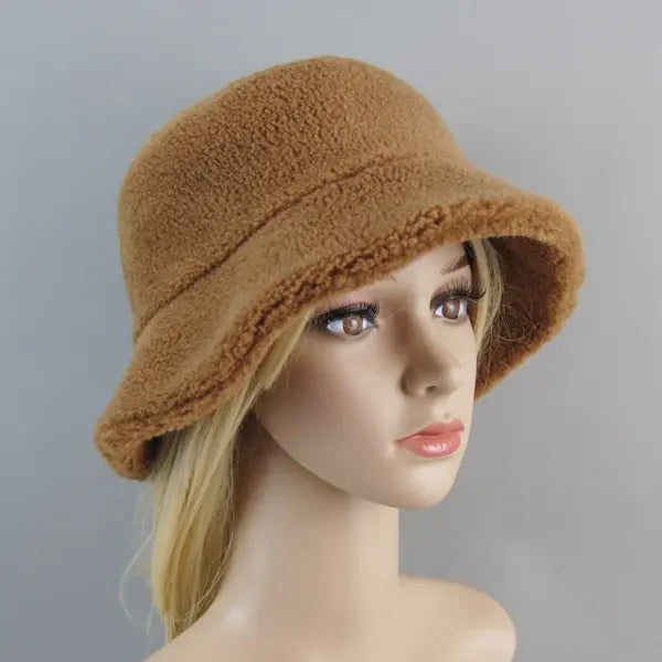 Shearling sheepskin particles bucket hat 100% wool for winter warmth