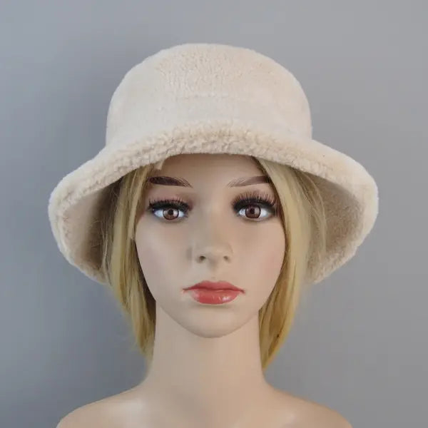 Shearling sheepskin particles bucket hat 100% wool for winter warmth