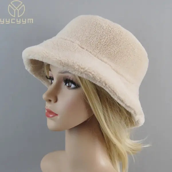 Shearling sheepskin particles bucket hat 100% wool for winter warmth