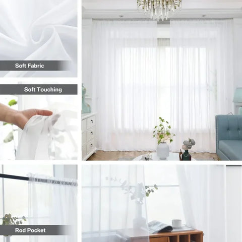 Sheer Curtains for Bedroom - Solid White Tulle for Nursery & Living Room