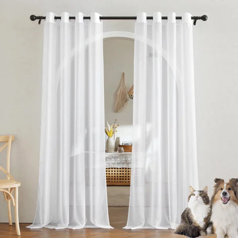 Sheer Curtains for Bedroom - Solid White Tulle for Nursery & Living Room