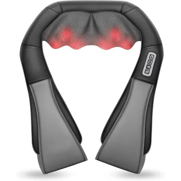 Shiatsu neck heated neck massager relief - Black Gray 4 Button / US Plug
