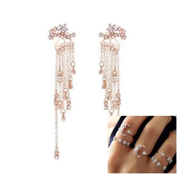 Shining Star Tassel Earrings Back Hanging Exquisite Earrings - 1 set Gold