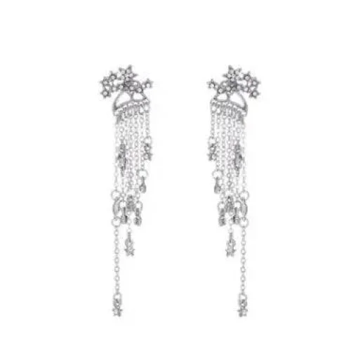 Elegant Shining Star Tassel Earrings featuring floral designs and cascading chains