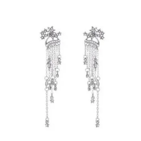 Elegant Shining Star Tassel Earrings featuring floral designs and cascading chains