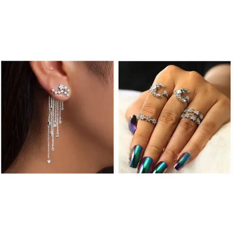 Sparkly Shining Star Tassel Earrings paired with chrome nails and crystal jewelry