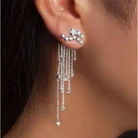 Sparkly crystal ear cuff with cascading rhinestone chains from Shining Star Tassel Earrings