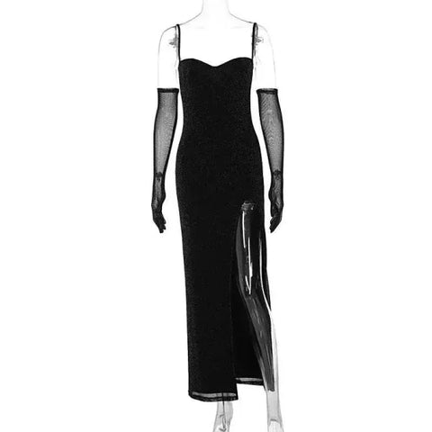 2024 Shiny Black Bodycon Dress – Elegant Evening Party Dress - clothing