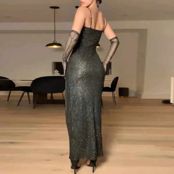 2024 Shiny Black Bodycon Dress – Elegant Evening Party Dress - clothing