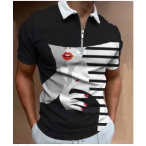 Shirts For Men Face Art Print Short Sleeve Tshirts Streetwear Mens - Black A / 2XL