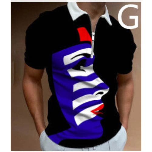 Shirts For Men Face Art Print Short Sleeve Tshirts Streetwear Mens - BlackG / 2XL