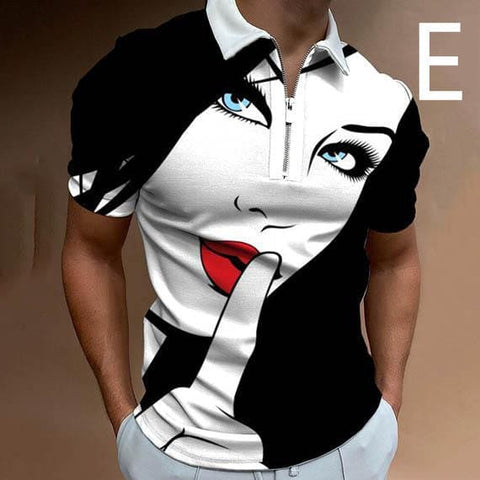 Shirts For Men Face Art Print Short Sleeve Tshirts Streetwear Mens - BlackE / 2XL