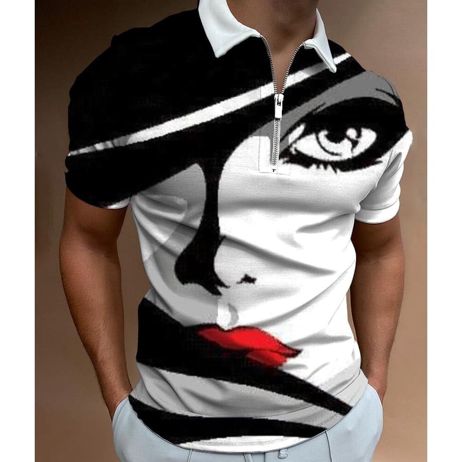 Shirts For Men Face Art Print Short Sleeve Tshirts Streetwear Mens - Black / 2XL