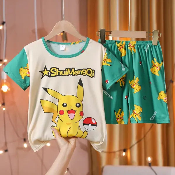 Kids Summer Pajamas Set – Toddler Boys & Girls Cartoon Sleepwear Short Sleeve Cotton Tops & Pants Set Breathable Soft