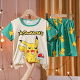 Kids Summer Pajamas Set – Toddler Boys & Girls Cartoon Sleepwear Short Sleeve Cotton Tops & Pants Set Breathable Soft
