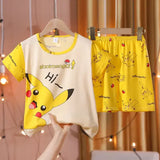 Kids Summer Pajamas Set – Toddler Boys & Girls Cartoon Sleepwear Short Sleeve Cotton Tops & Pants Set Breathable Soft
