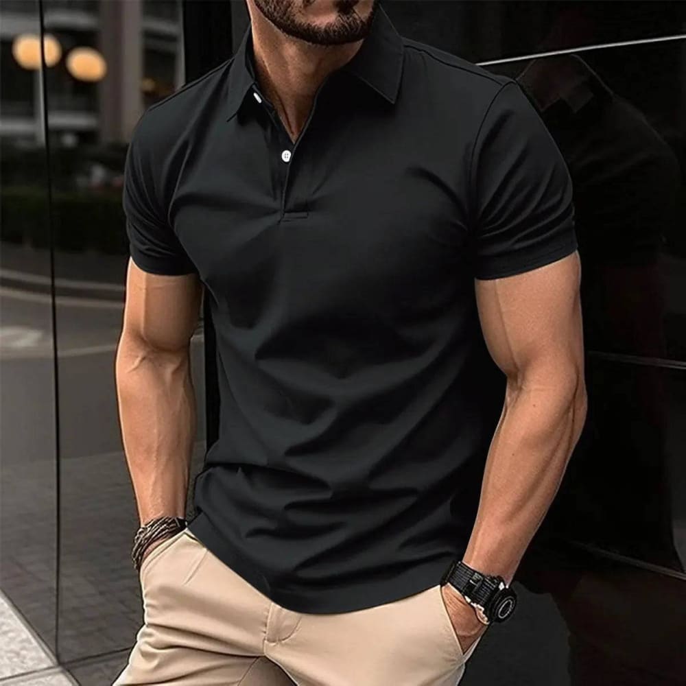 Short Sleeve Polo Shirt Men - Black / 2XL