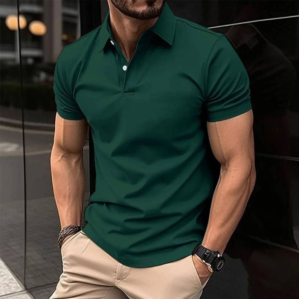 Short Sleeve Polo Shirt Men - Dark Green / 2XL