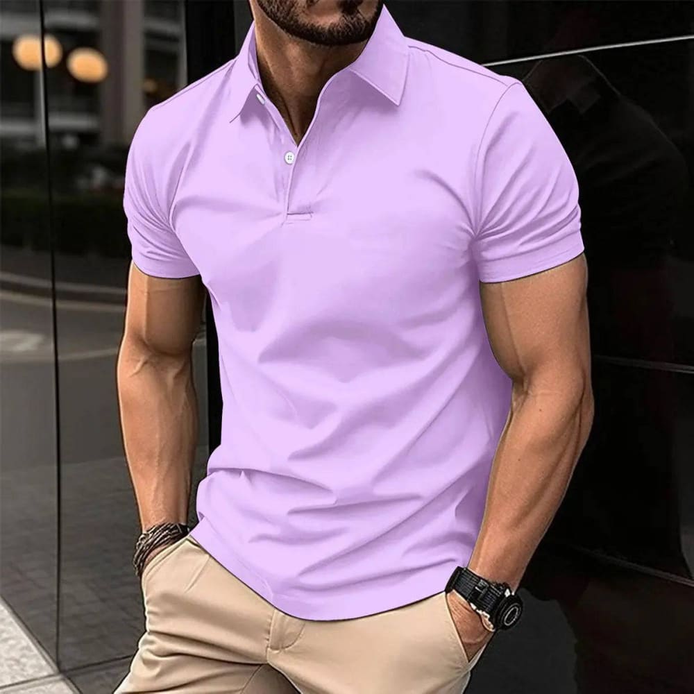 Short Sleeve Polo Shirt Men - Light Purple / 2XL