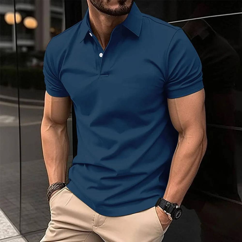 Short Sleeve Polo Shirt Men - Sea Blue / 2XL