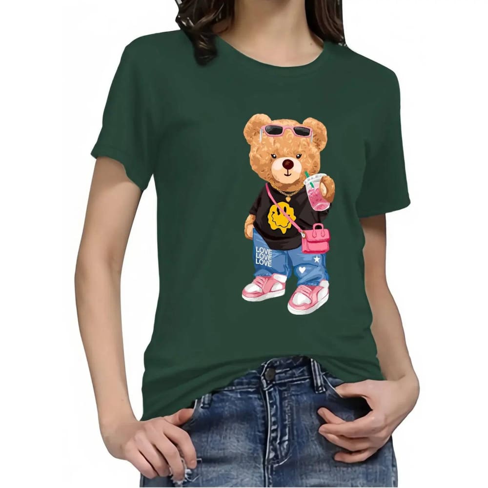 Short Sleeve T-shirt - Graphic Hip Hop Casual Women’s Fashion Tee - Green / S