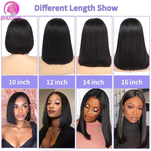 Short V Part Bob Wig – No Glue Straight Human Hair U Part Wig for Women, Brazilian Short Bob Style - Himpall