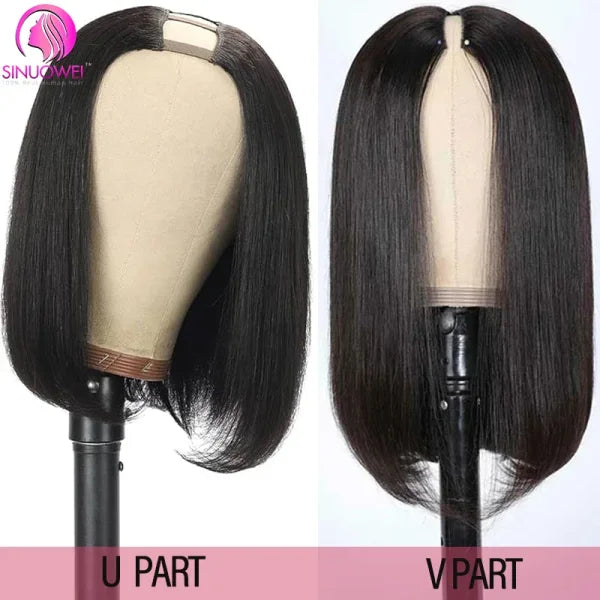 Short V Part Bob Wig – No Glue Straight Human Hair U Part Wig for Women, Brazilian Short Bob Style - Himpall