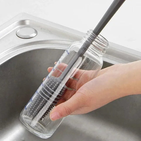 Silicone Bottle Brush – Long Handle Cup Scrubber for Milk Bottles Glasses & Kitchen Cleaning - Grey
