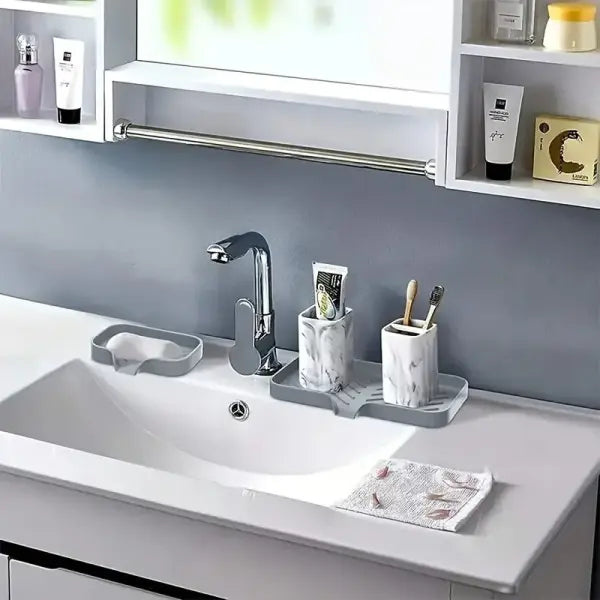 Silicone Faucet Mat Kitchen Sink Tray Soap Dispenser Sponge Drain Pad Sink SplashDrying Mat Countertop Storage Tray