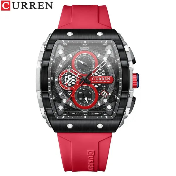 Silicone Stainless Steel Quartz Watch for Sports - RED