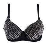 Silver Rivets Punk Rave Bralette Lingerie Gothic Bra Top Sexy Push Up Brassiere Nightclub Party Bar Fashion Hot Bras