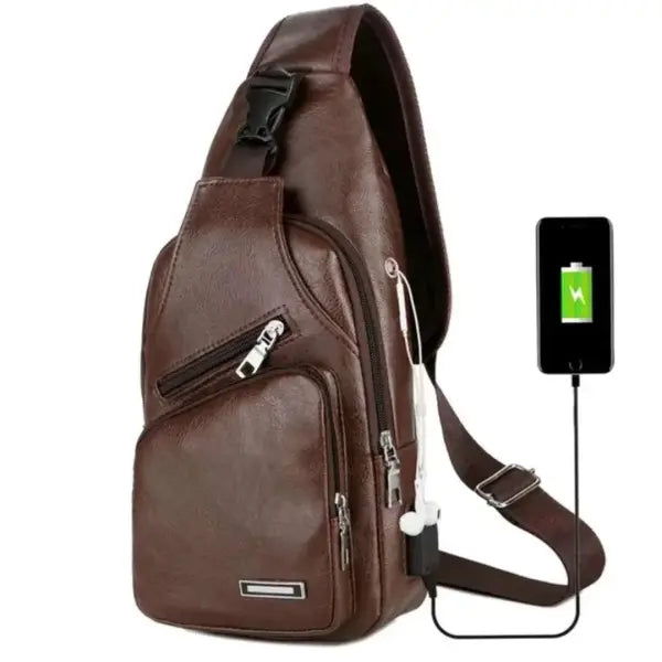 Men’s Microfiber Synthetic Leather USB Charging Crossbody Chest Bag - BROWN / (30cm<Max Length<50cm)