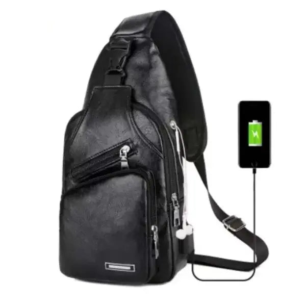 Men’s Microfiber Synthetic Leather USB Charging Crossbody Chest Bag - black / (30cm<Max Length<50cm)