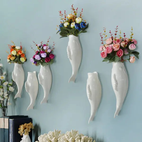 Simple Modern Creative Wall Ceramic Goldfish Vase Restaurant Mural Wall Hanging Three-Dimensional Wall Decoration
