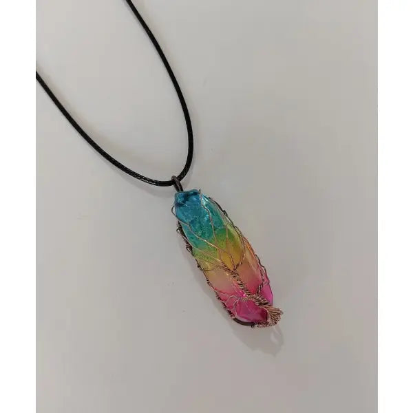 Simple Rainbow Stone Crystal Column Necklace with O Chain - Colorful / 10PCS - Hair Remover