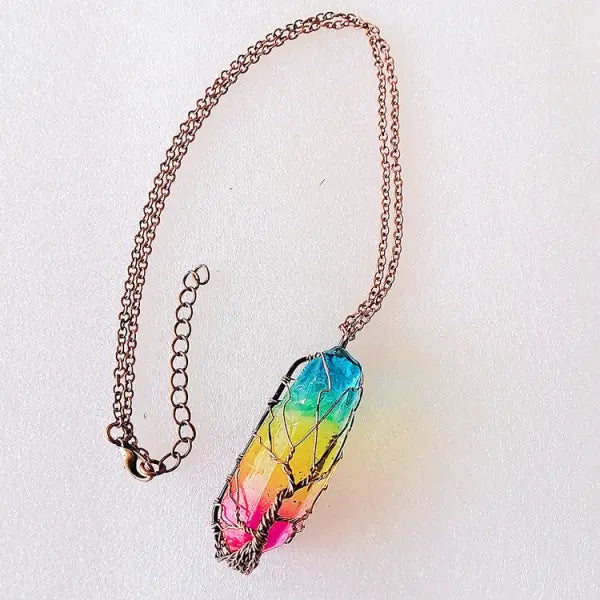 Simple Rainbow Stone Crystal Column Necklace with O Chain - Colorful chain / 1PCS - Hair Remover