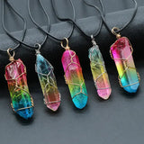 Simple Rainbow Stone Crystal Column Necklace with O Chain - Hair Remover